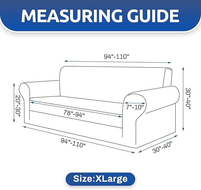 KEKUOU Stretch Oversized Sofa Slipcover 1 Piece Couch Sofa Cover (94"-110") Furniture Protector 4 Seater Sofa with Elastic Bottom for Kids,Pet.Jacquard Checked Pattern Fabric(X Large,Silver)