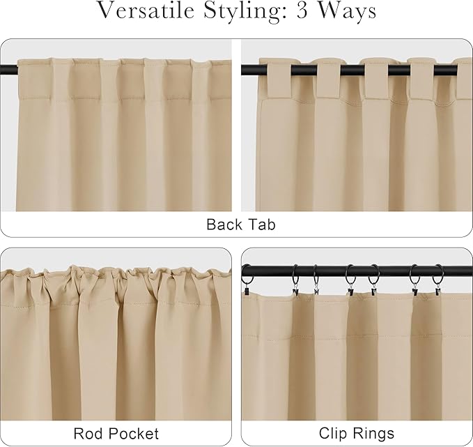 PONY DANCE Beige Valances Tiers for Kitchen - Short Room Darkening Small Curtains for Half Cafe Basement/Bathroom, 42 W x 36 Inches L, Biscotti Beige, Double Panels