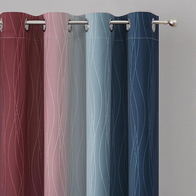 Estelar Textiler Burgundy Red and Navy Blue Ombre Blackout Curtains 84 Inches Long for Living Room, Energy Saving Thermal Insulated Room Darkening Grommet Window Drapes for Bedroom, 52Wx84L, 2 Panels