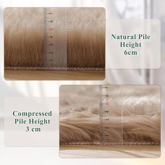 ORINOVA Beige Faux Fuzzy Area Rugs for Bedroom Machine Washable Sheepskin 2x6 Fluffy Fur Rugs for Living Room Runner Rugs for Hallway Nursery Furry Rug Home Décor