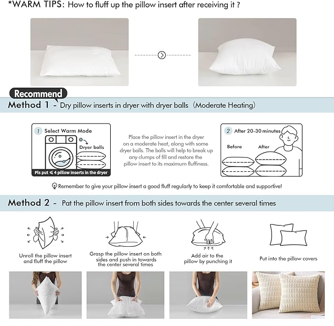 MIULEE Throw Pillows Inserts, Pack of 4 18x18 Inch 100% Virgin Fiber Filling Bed Couch Pillows