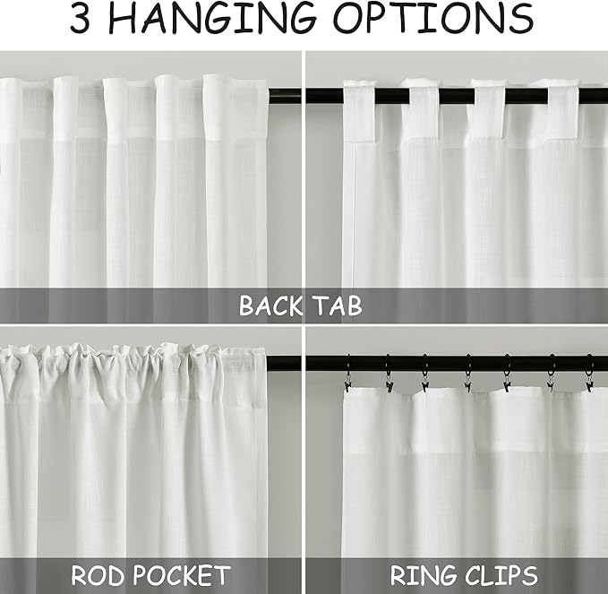 Nanspring Ivory Linen Curtains 95 Inch Length for Living Room 2 Panel Set Burlap Textured Semi Sheer Linen Drapes Rustic Country Window Treatment Farmhouse Drop Cloth Curtain for Dinning Room