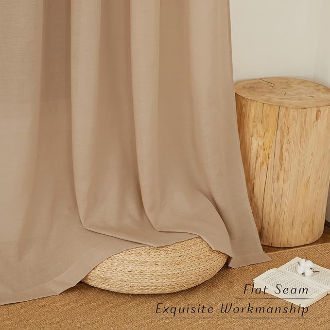 NICETOWN Camel Linen Kitchen Curtains 36 inch Length, Decorative Thick Flax Small Window Treatments Privacy Assured with Light Filtering for Bedroom/Bathroom, W55 x L36, 2 Panels