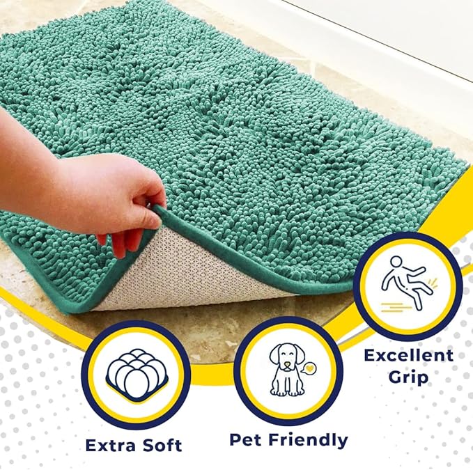 Muddy Mat® | Super Absorbent Door Mat Indoor, Microfiber Quick Dry Chenille Entryway Rug, Non-Slip Front Door Mat, Indoor Mats for Entryway, Machine Washable Pet Rug, Seafoam Green 28"x18"