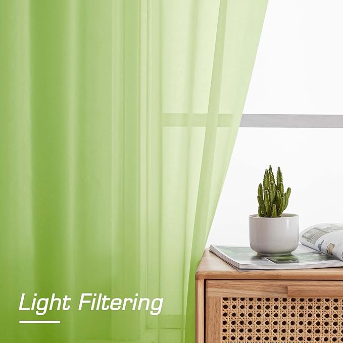 OWENIE Lime Sheer Curtains 84 Inches Long for 2 Panels Set, Solid Light Filtering Voile Sheer Curtains for Living Room Bedroom, Modern Rod Pocket Lime Curtain, 2 Pcs Total 84 Width 84 Long