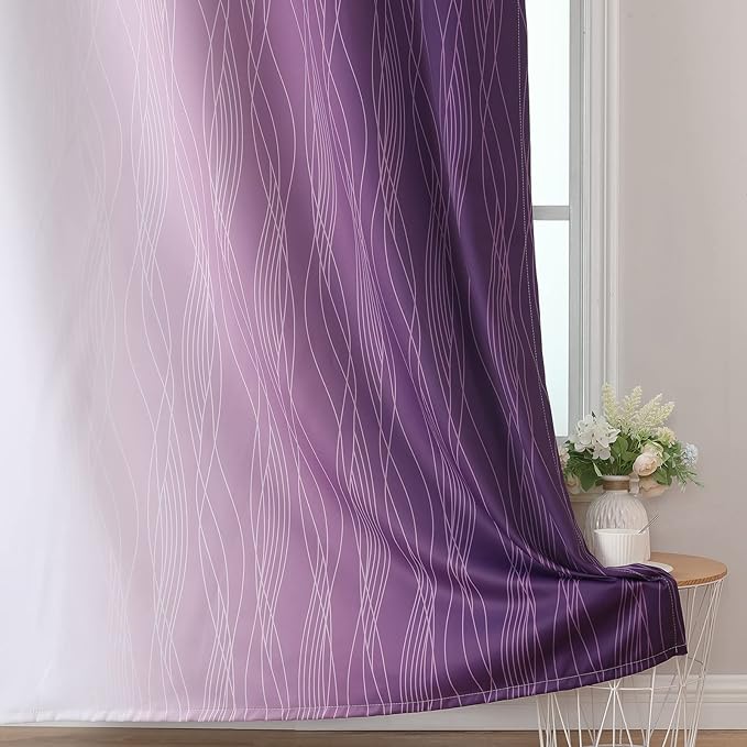 Estelar Textiler Purple and Greyish White Ombre Short Blackout Kitchen Curtains 36 Inch Long, Thermal Insulated Grommet Small Half Window Drapes for Cafe/Basement/RV Camper, 52Wx36L, 2 Panels