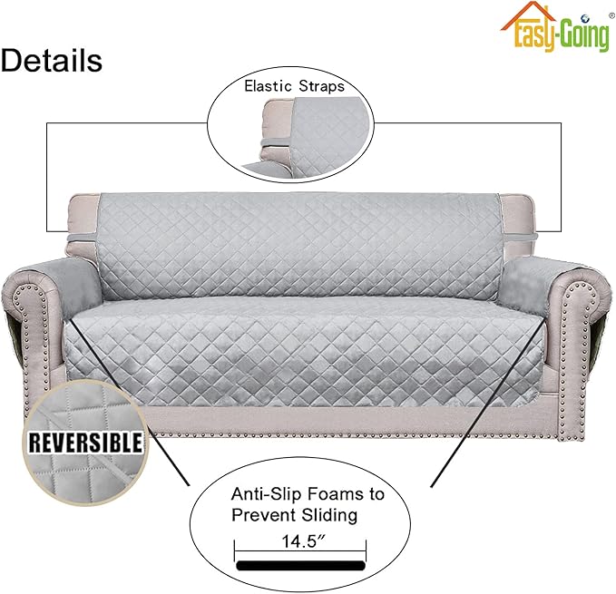 Easy-Going Sofa Slipcover Reversible Loveseat Sofa Cover Couch Cover for 2 Cushion Couch Furniture Protector with Elastic Straps for Pets Kids Dog Cat (Oversized Loveseat, Light Gray/Light Gray)