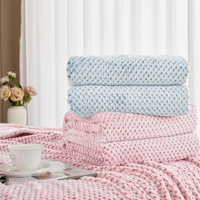 Exclusivo Mezcla Fleece Bed Blanket King Size, Super Soft and Warm Blankets for Couch, Sofa and Bed Waffle Textured, Cozy, Fuzzy and Lightweight (Heather Slate Blue, 90x104 Inches)