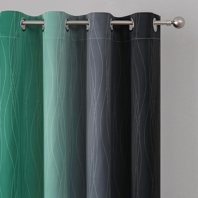 Estelar Textiler Black and Green Ombre Blackout Curtains & Drapes for Living Room, Thermal Insulated Grommet Energy Saving Window Gradient Curtains for Bedroom, 52Wx108L, 2 Panels