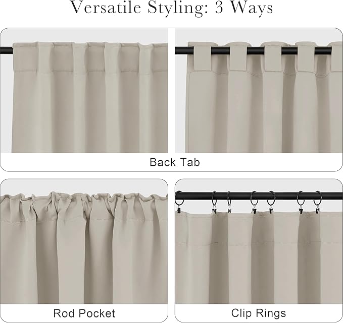 PONY DANCE Cream Draperies & Curtains - Room Darkening Back Tab Top Thermal Insulated Noise Reducing Short Curtain Panels for Kitchen Bedroom, 42 Wide x 36 Inches Long, Cream, 2 PCs