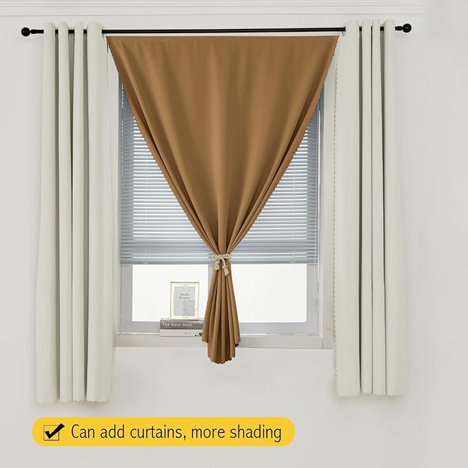 Self Adhesive Curtains, Stick Curtain Blackout Shades Window Cover Curtains for Living Room No Drilling, 59" W X 84" L, Brown, 1 Panel