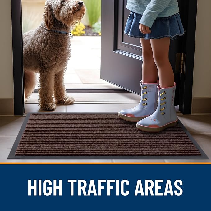 OLANLY Front Door Mat Indoor Outdoor Entrance, 2-Pack 71 x 47 Inch, Waterproof Heavy Duty Doormat, Fade Resistant, Low Profile, Easy Clean Patio Porch Welcome Floor Mats for Entry, Brown