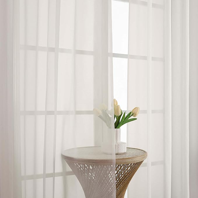 OWENIE Ivory Sheer Curtains 108 Inches Long for Living Room Bedroom 2 Panels Set, Lightweight Airy Ivory Sheer Curtain, Filmy Voile Rod Pocket, 2 PCS, Each 59" W x 108" L