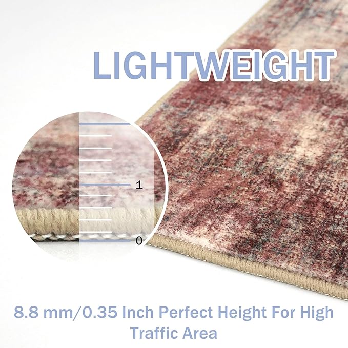 IOHOUZE Abstract Area Rug 4x6 Ft Washable Rugs for Entryway Indoor, Non Slip Small Living Room Rugs Printed Faux Wool Throw Rug, Floor Carpet for Kitchen Nursery Playroom, Red/Multi