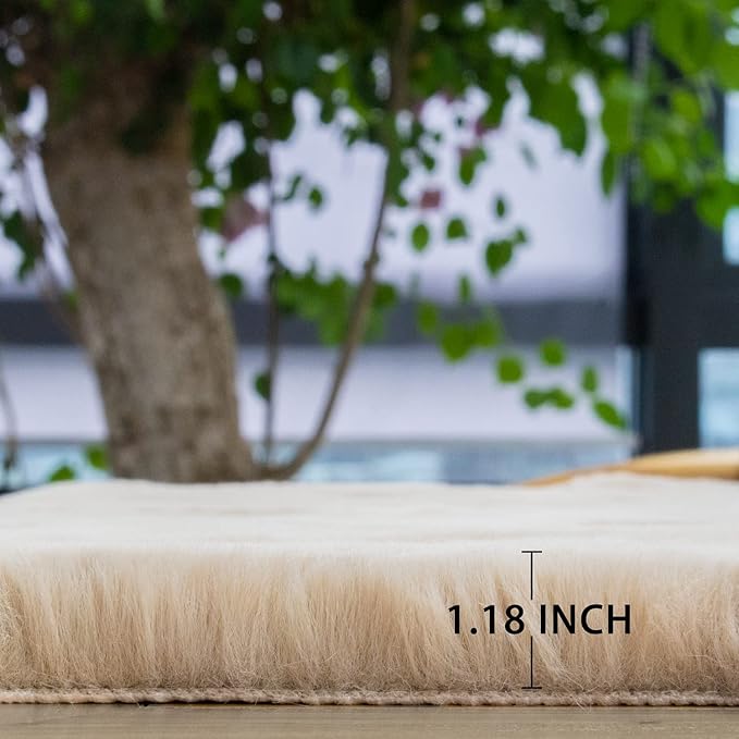 ORINOVA Light Brown Beige Plush Washable Fluffy Area Rugs for Bedroom Faux Fuzzy Bunny Fur Rug for Living Room Nursery Rug 3x5 Boho Rugs