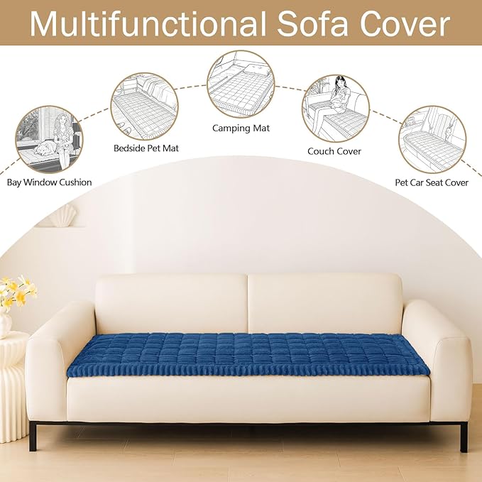 hyha Couch Covers for Dogs Washable, Non Slip Plush Dog Sofa Protectors, Fuzzy Pet Couch Covers for 3 Cushion Sofa Pet Friendly (Navy Blue, 27.6" x 47")