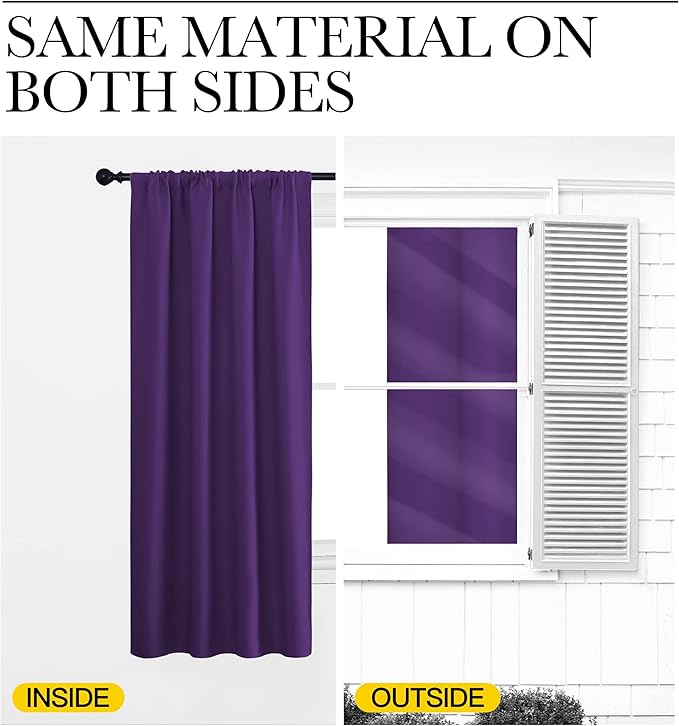 NICETOWN Kitchen Curtains, Short Blackout Curtains & Drapes, Home Decoration Window Treatment Cafe Curtain Panels with Rod Pocket (Royal Purple, 34-inch Wide x 54-inch Long, 2 Panels)