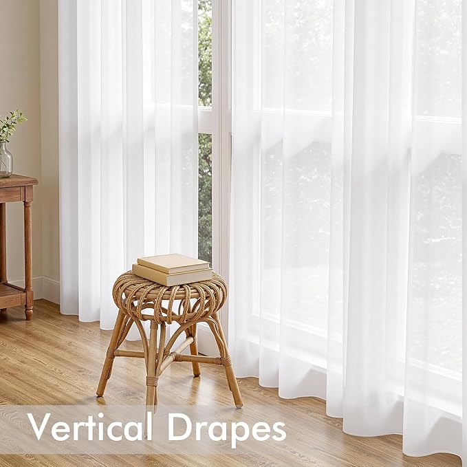 MIULEE White Sheer Curtains 90 Inches Long, 4 Panels Set, Light Filtering Rod Pocket Voile Drapes for Living Room and Bedroom, Airy Soft Fabric Window Treatments, 42 x 90 Inches