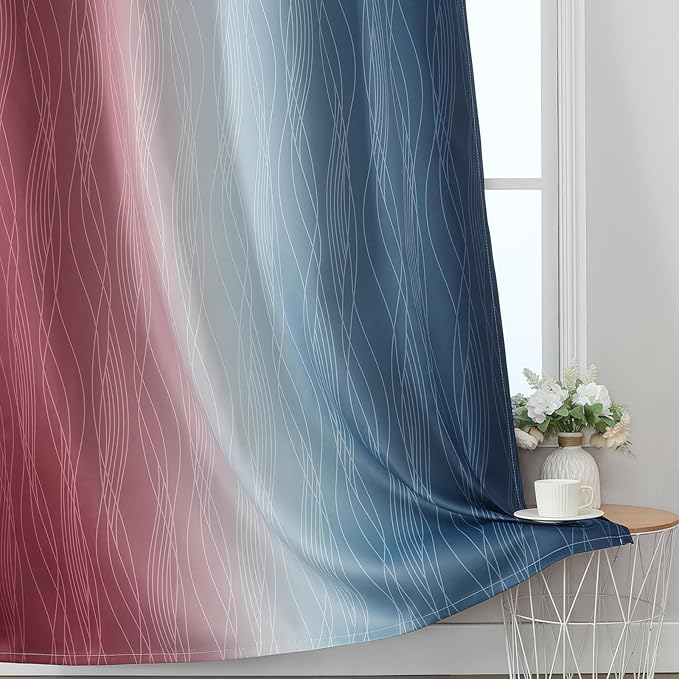Estelar Textiler Navy Blue and Burgundy Red Ombre Blackout Curtains & Drapes for Living Room, Thermal Insulated Grommet Energy Saving Window Gradient Curtains for Bedroom, 52Wx108L, 2 Panels