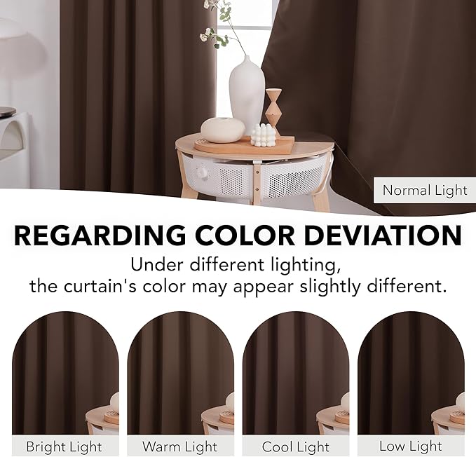 Deconovo Blackout Curtains, Thermal Insulated, W52 x L84 2 Panels, Back Tab, Machine Washable, Room-Darkening Drapes for Bedroom/Living Room Chocolate