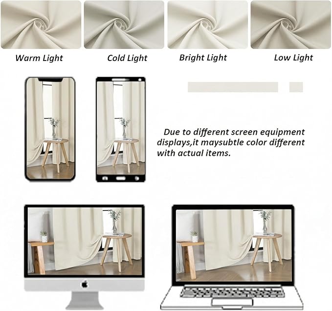 Simplebrand Ava Ivory Short Light Filtering Curtains for Bedroom 54 Inches Long 2 Panels Set, Solid Thermal Insulated, Energy Saving Window Treatment Curtains Light Filtering Drapes, W40 x L54 Inch
