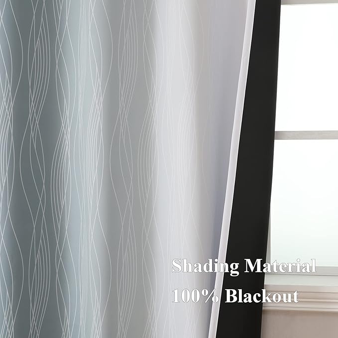Estelar Textiler Stone Blue and Greyish White Blackout Curtains & Drapes for Bedroom, Thermal Insulated Ombre Blackout Drapes, Room Darkening Energy Saving Curtains for Living Room, 42Wx63L, 2 Panels