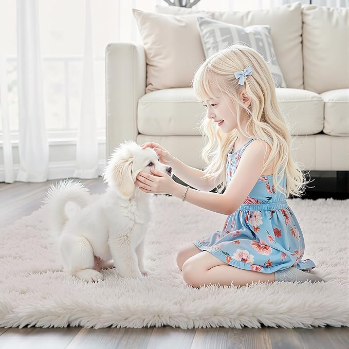 Area Rugs 10x14 Living Room, Shaggy Carpet Soft Plush Furry Bedside Rug Large Area Rugs for Bedroom Kids Girls Boys Home Decor Anti Slip(10 x 14, Cream)