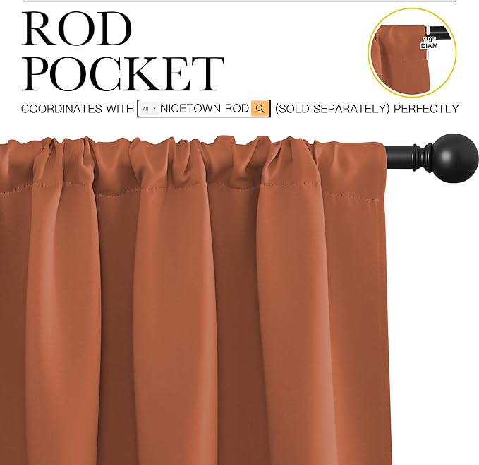 NICETOWN 2 Panels Blackout Curtains, Rod Pocket Thermal Insulated Drapes 84 inches Long, Easy-Care Modern Home Decoration Sunshades for Guest Room, Living Room, Office, 62 x 84 Inch, Burnt Orange
