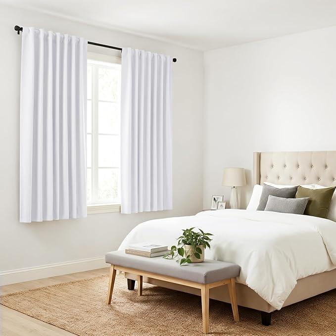 PONY DANCE 50% Light Filtering Room Darkening Curtains for Small Winow Lower Portion Decor Energy Saving Drapes for Kitchen Bedroom Bathroom Downstairs Window, W 29 x L 30, Pure White, 2 Panels