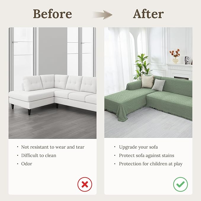 HOMERILLA Sectional Couch Covers for Sectional Sofa L Shaped Sofa Cover Blanket 2 Pieces L Shape Furniture Protector for Pets Dogs (Sage, XX-Large)