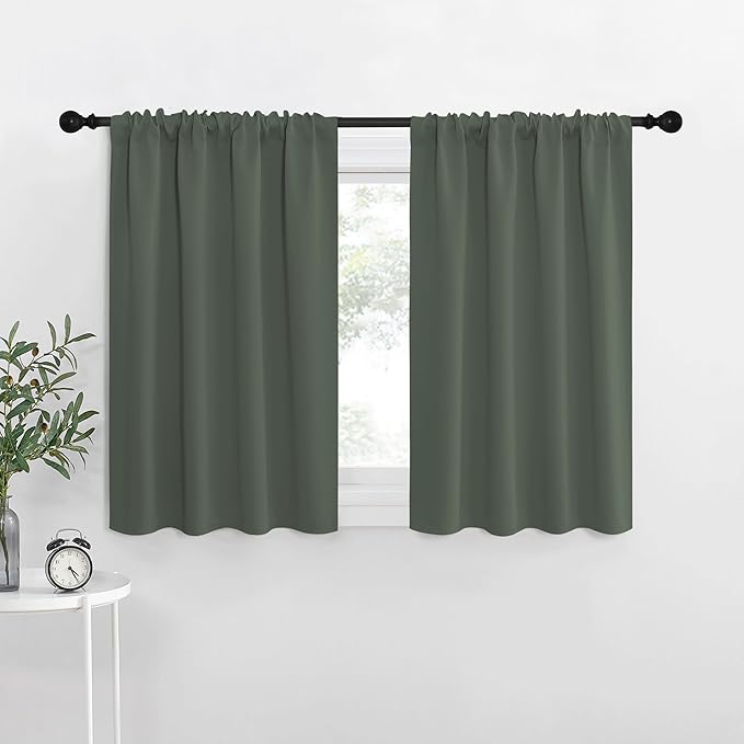NICETOWN Bedroom Curtains Blackout Draperies - All Season Thermal Insulated Solid Rod Pocket Top Blackout Curtains/Drapes for Kid's Room (Dark Mallard, 1 Pair, 34 x 36 Inch)