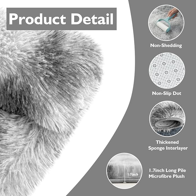 Ultra Soft Fluffy Area Rugs for Bedroom Living Room 10x14, Nursery Rug, Non-Slip Carpet for Kids Dorms Decor, Shaggy Bedside Rug, Tie-Dyed Light Grey