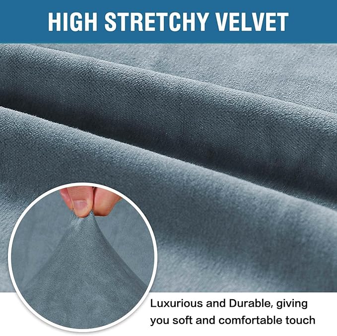 H.VERSAILTEX Stretch Velvet Loveseat Covers for 2 Cushion Couch Covers for Living Room Sofa Covers Slipcovers with Non Slip Straps Bottom, Ultra Thick Comfy Velour (Width 58"-72", Stone Blue)
