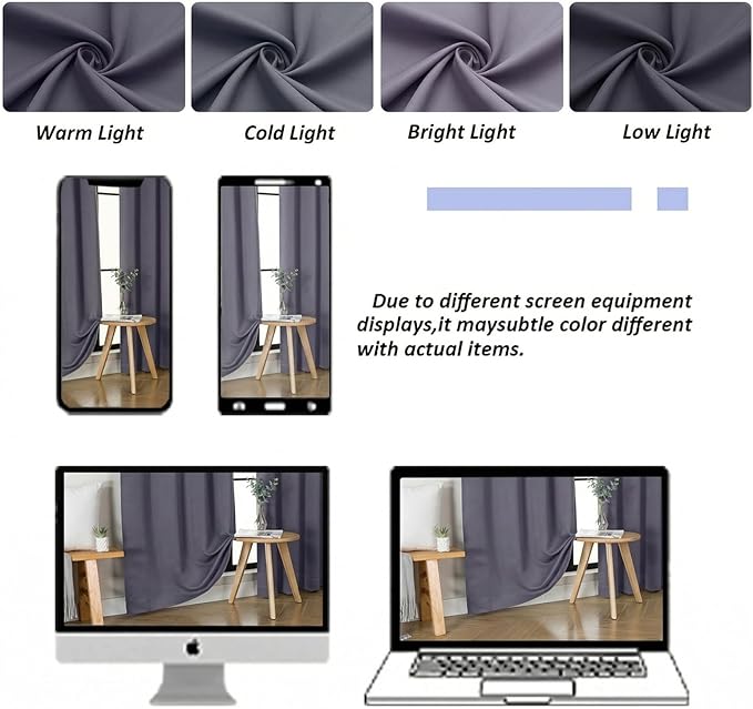 Simplebrand Ava Greyish Purple Blackout Curtains for Bedroom 96 Inches Long 2 Panels, Solid Thermal Insulated, Energy Saving Nursery Window Treatment Curtains Blackout Drapes, W40 x L96 Inch