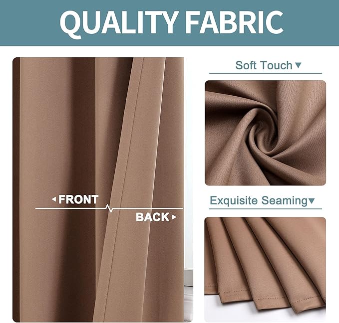 ChrisDowa Small Window Curtains for Kitchen and Bedroom - Grommet Short Thermal Insulated Room Darkening Curtains (2 Panels, Cappuccino, 52 x 36 Inch)