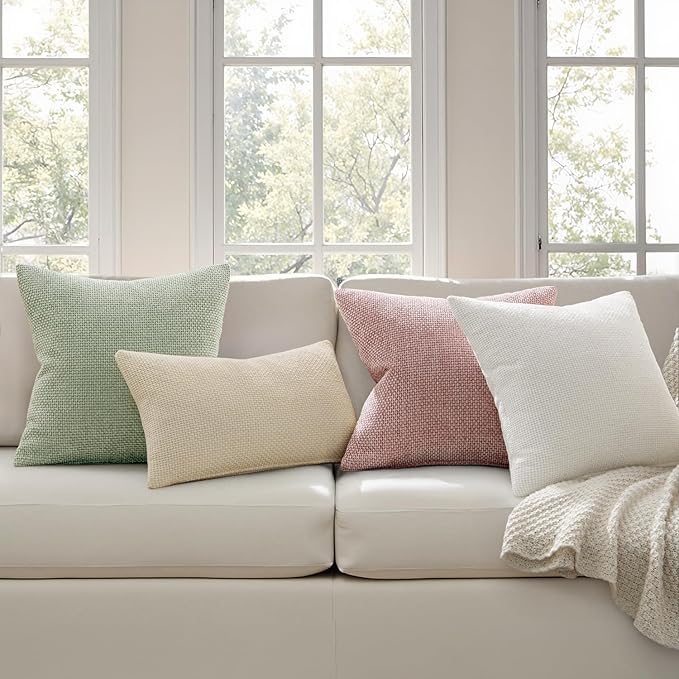MIULEE Pack of 2 Couch Throw Pillow Covers 20x20 Inch Neutral Cream Modern Boho Accent Decorative Pillow Covers Soft Chenille Farmhouse Cushion Covers for Home Decor Bed Sofa Living Room