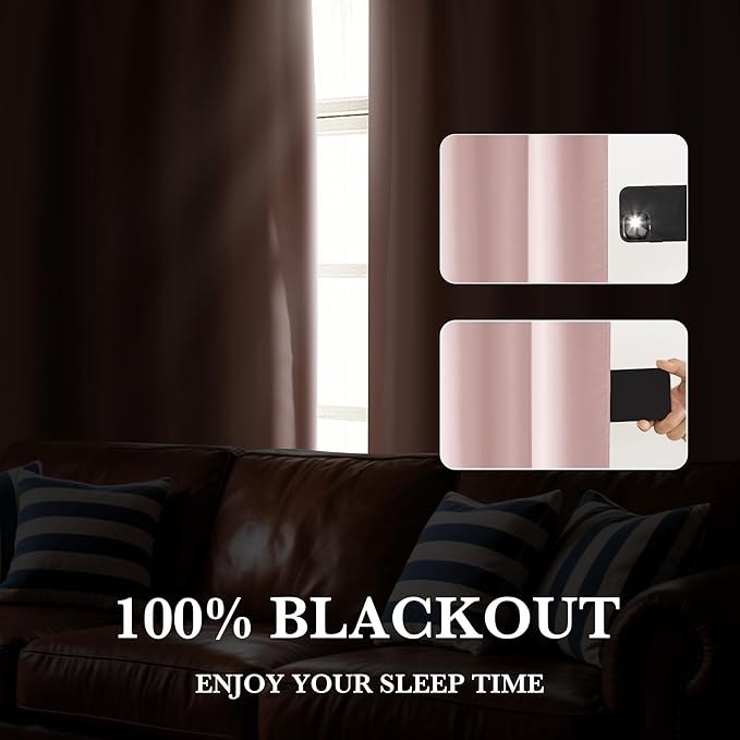 RYB HOME Bedroom Blackout Curtains 80 inches Long, 100% Blackout Thermal Insulated Noise Reducing Curtains for Living Room Nursury, 34 inches Wide by 80 inches Long, Baby Pink