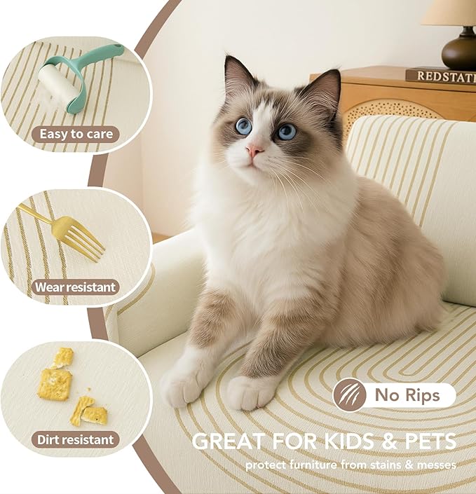Couch Cover for Dogs, Boho Sofa Covers for 3 Cushion Couch, Chenille Sofa Slipcover for Pets Washable, L-Shape Sectional Couch Loveseat Cover Soft Throw Blankets with Tassels(71x134,Arc Beige)