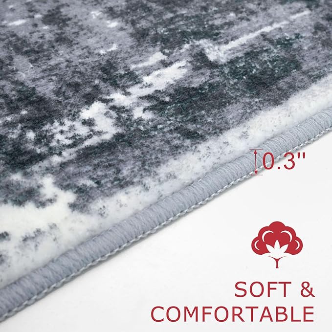 KOZYFLY Modern Abstract Runner Rug 2x6 Washable Grey/Black/Black Runners for Hallways Kitchen Runner Rug Non Slip Carpet Rug Runner Laundry Mat with Soft Low Pile for Entryway Bathroom Bedroom Kitchen