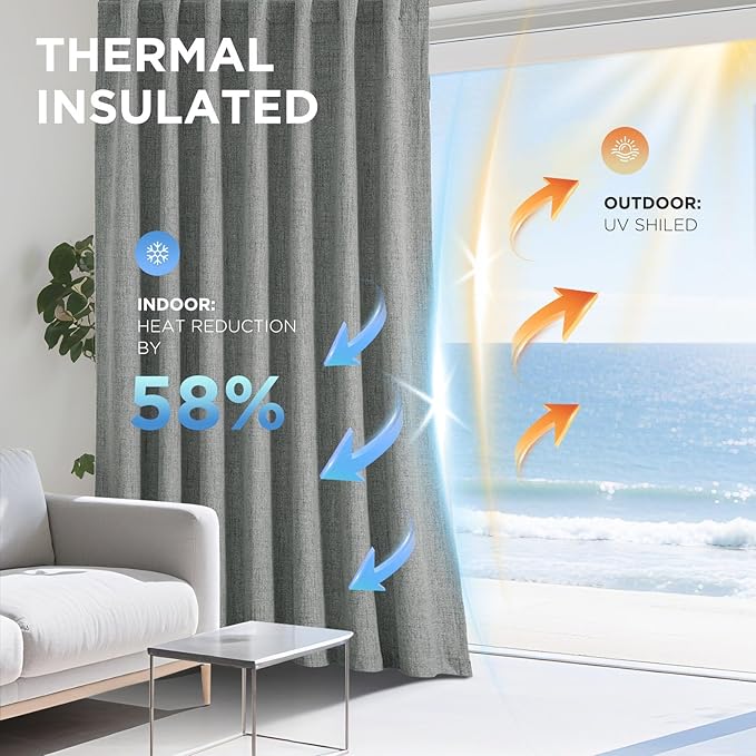 Joydeco Linen Blackout Curtains for Bedroom - 100% Light Blocking 1 Panels, Light Grey Drapes 100" W x 108" L, Thermal Insulated Room Darkening Curtains for Living Room, Rod Pocket & Back Tabs