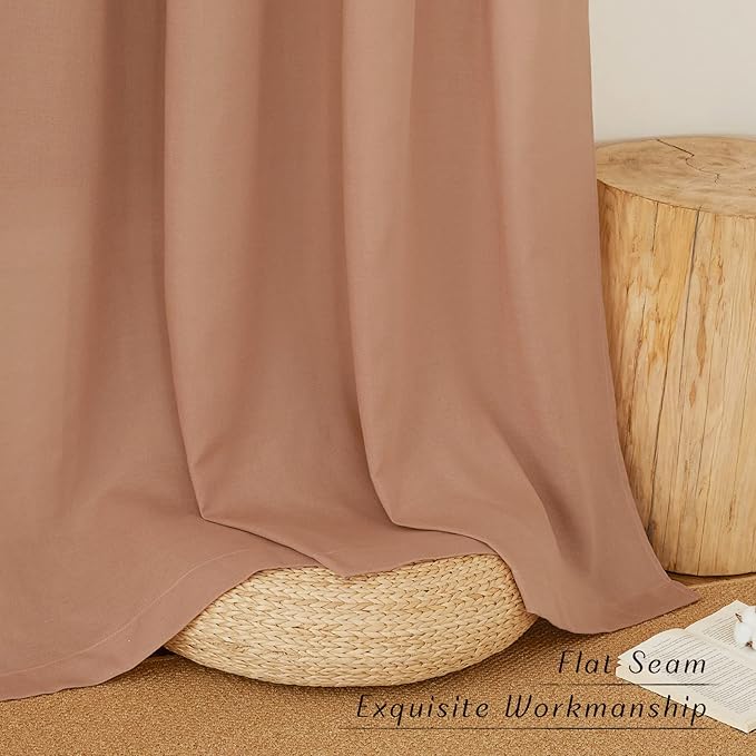 NICETOWN Thick Linen Burlap Terracotta Curtains, Privacy Curtains That Let Light in Window Treatments Linen Blend Drapes for Living Room/Girls Bedroom, W55 x L72, 2 Panels