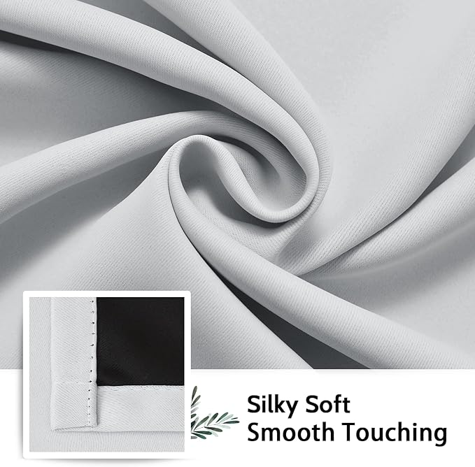 SimpleHome 100% Blackout Curtains for Bedroom,Thermal Insulated Grommet Window Drapes Room Darkening White Curtains for Living Room with Black Back,42 x 63 Inch,2 Panels