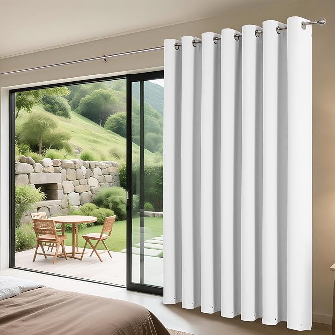 Joydeco Blackout Patio Sliding Door Curtains 96 Inches Long, Grommet Privacy Room Divider Curtains, Extra Wide Thermal Blackout Drapes for Bedroom Living Room (Pure White, 100Wx96L, 1 Panel)