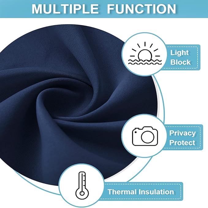 RYB HOME Cafe Blackout Curtains 24 inch Length, RV Curtains for Camper Windows, Mini Short Small Insulating Light UV Heat Blocking Privacy Half Window Tiers, Width 42 by Length 24, Navy Blue, 2 Panels