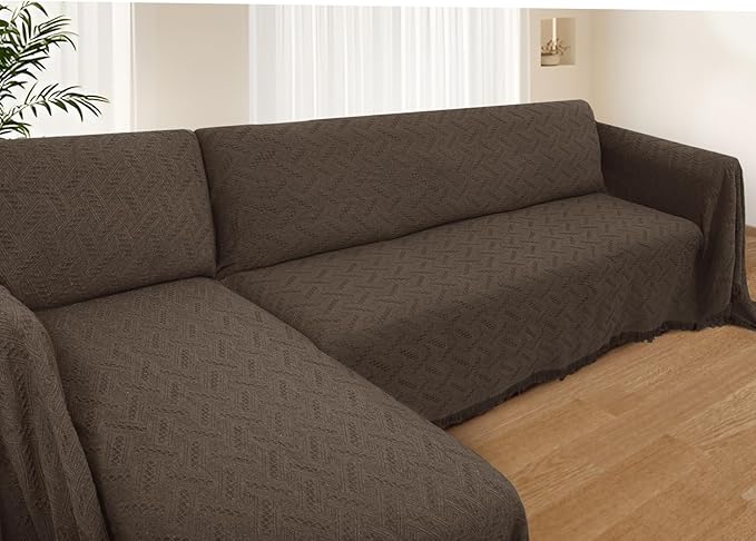 HOMERILLA Sectional Couch Covers for Sectional Sofa L Shaped Sofa Cover Blanket 2 Pieces L Shape Furniture Protector for Pets Dogs (Chocolate, Large)