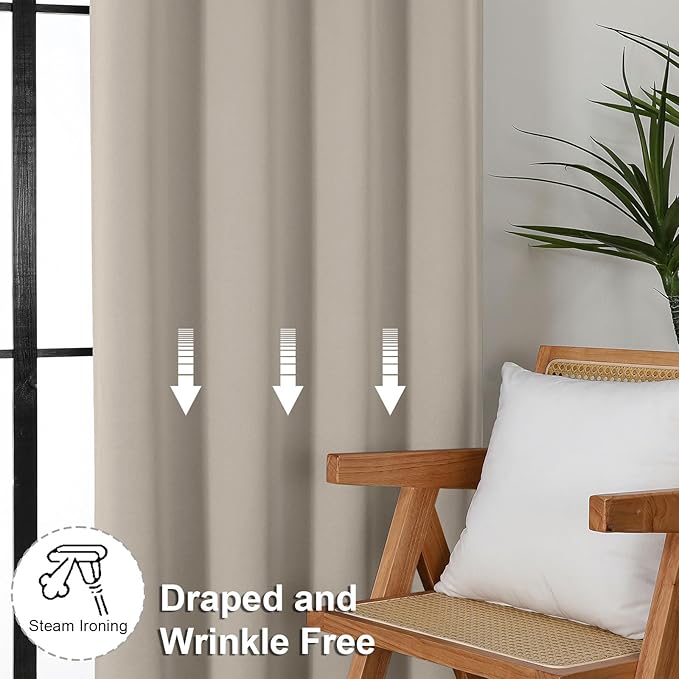 Simplebrand Ava Stone Blackout Curtains for Bedroom 63 Inch Length 2 Panels Set, Solid Thermal Insulated Privacy Living Room Window Treatment Curtains Blackout Drapes, W50 x L63 Inch