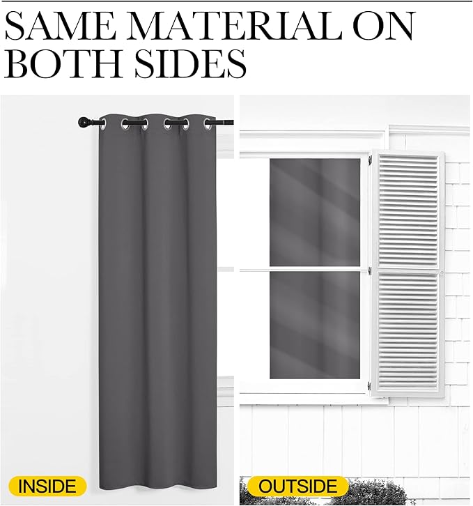 NICETOWN Grey Blackout Curtain Panels for Bedroom, 2 Panels, W55 x L57-inch, Grey, Thermal Insulated Grommet Top Blackout Draperies and Drapes for Basement