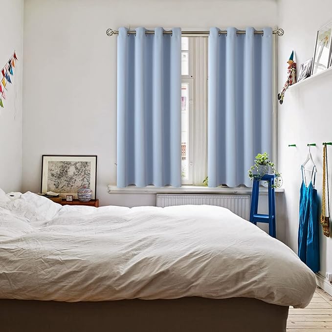 BGment Blackout Curtains for Living Room - Grommet Thermal Insulated Room Darkening Curtains for Bedroom, 2 Panels of 52 x 45 Inch, Spa Blue