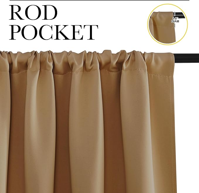 NICETOWN RV Blackout Curtains for Camper Windows, Gold Brown, 34" x 30", Set of 2, Kitchen Curtains, Short Blackout Drapes, Thermal Insulated Rod Pocket Window Treatment Draperies for Nursery