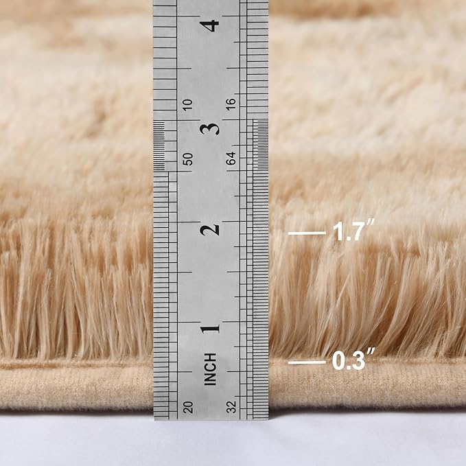 Deerhoo Shag Area Rug, 4 X 6 Tie-Dyed Plush Fuzzy Rugs for Living Room, Ultra Soft Fluffy Furry Rug for Bedroom, Indoor Carpet Nursery Rugs for Kids Room Home Decor, Beige